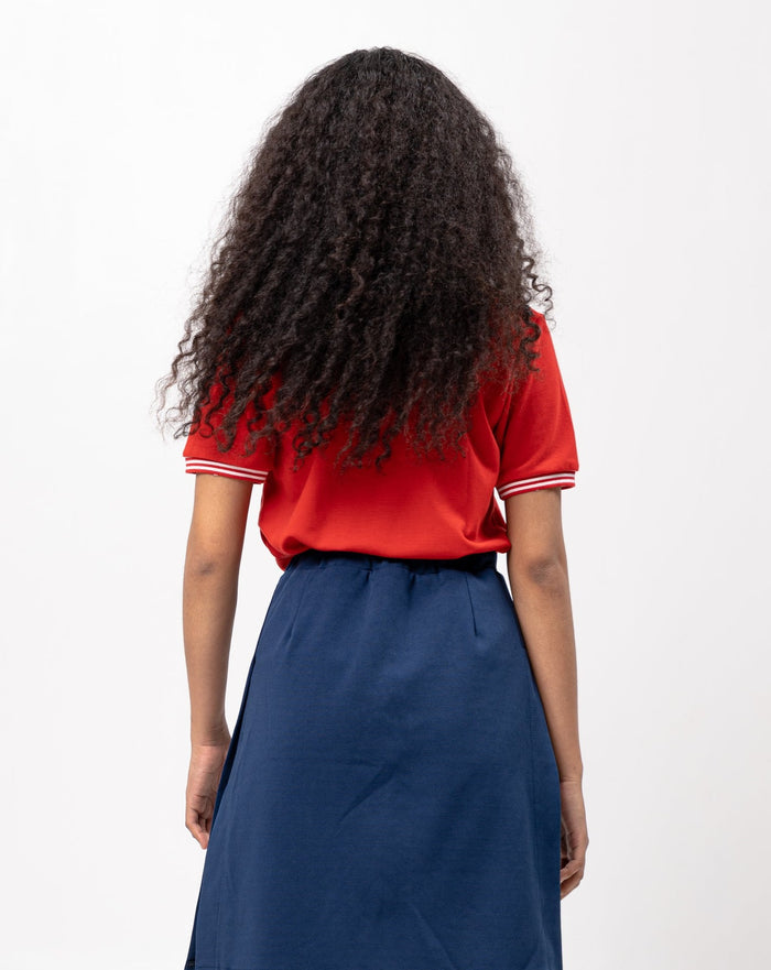 Red Mini Stripes Classique Plain Women's Polo Shirt