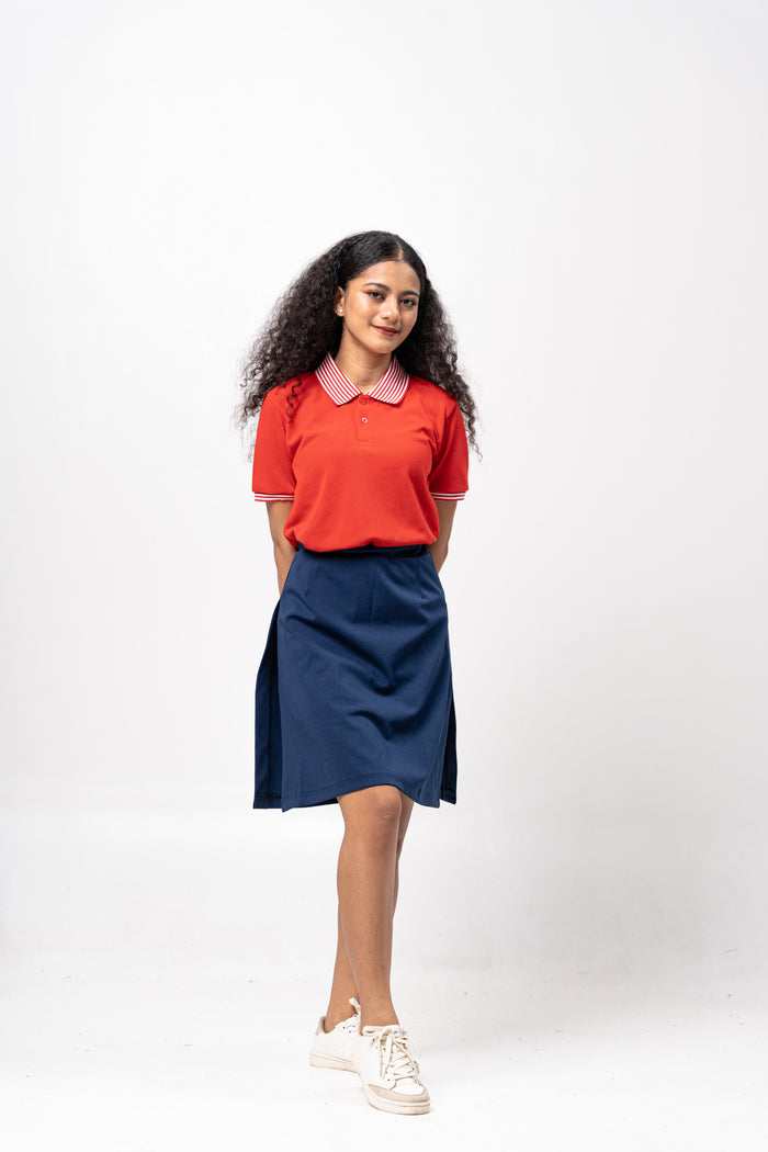 Red Mini Stripes Classique Plain Women's Polo Shirt