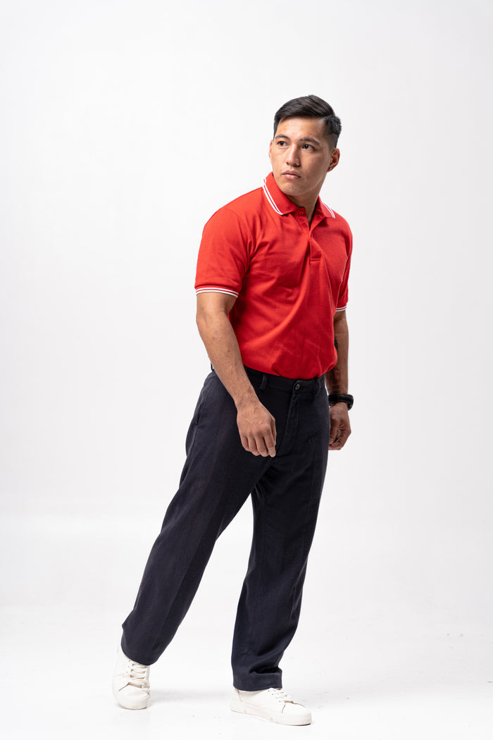 Red with Stripes Classique Plain Polo Shirt