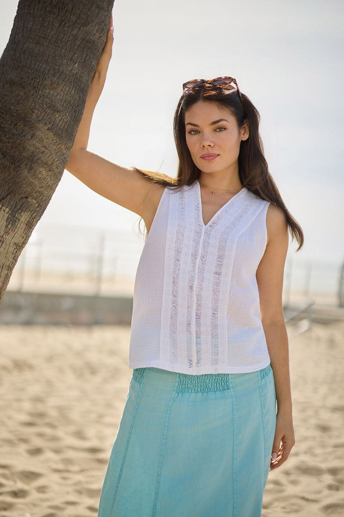 XCVI Reid Gauze/Crochet V-Neck Tank