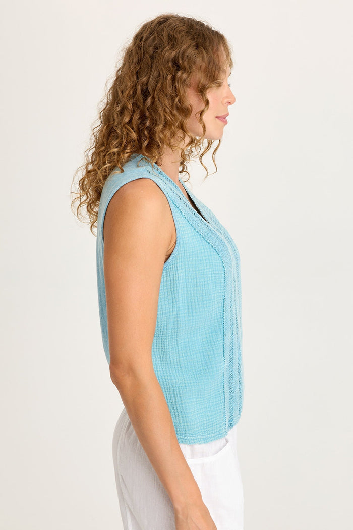 XCVI Reid Gauze/Crochet V-Neck Tank