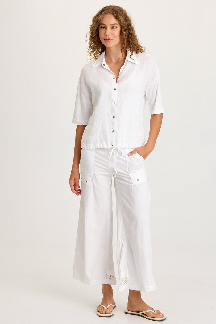 XCVI Roel Poplin/Mesh Gaucho Crop
