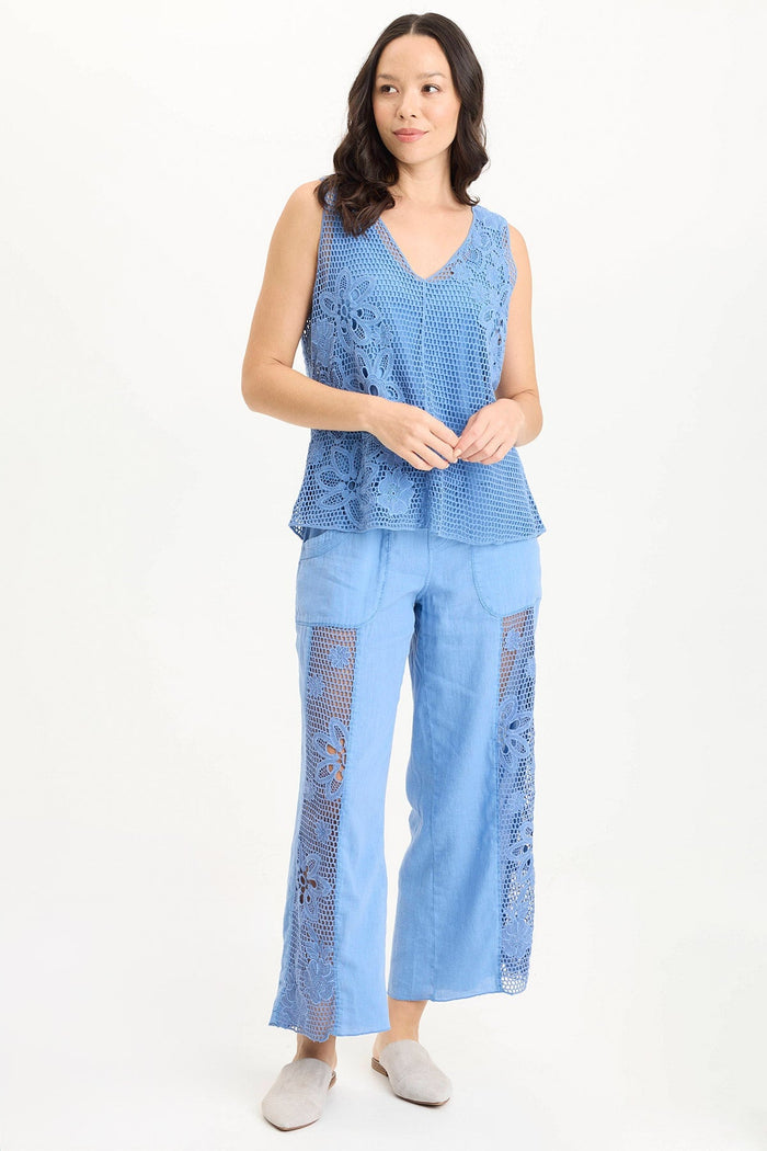 XCVI Rokel Linen/Crochet Ruched Wide Leg Pant