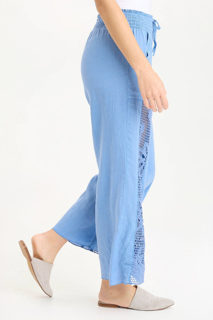 XCVI Rokel Linen/Crochet Ruched Wide Leg Pant
