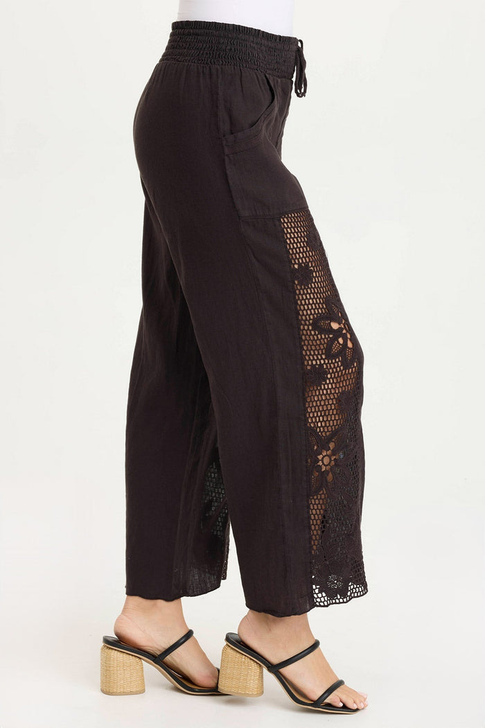 XCVI Rokel Linen/Crochet Ruched Wide Leg Pant
