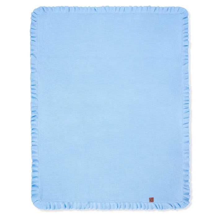 Ruffled Edge Knit Baby Blanket in Baby Blue