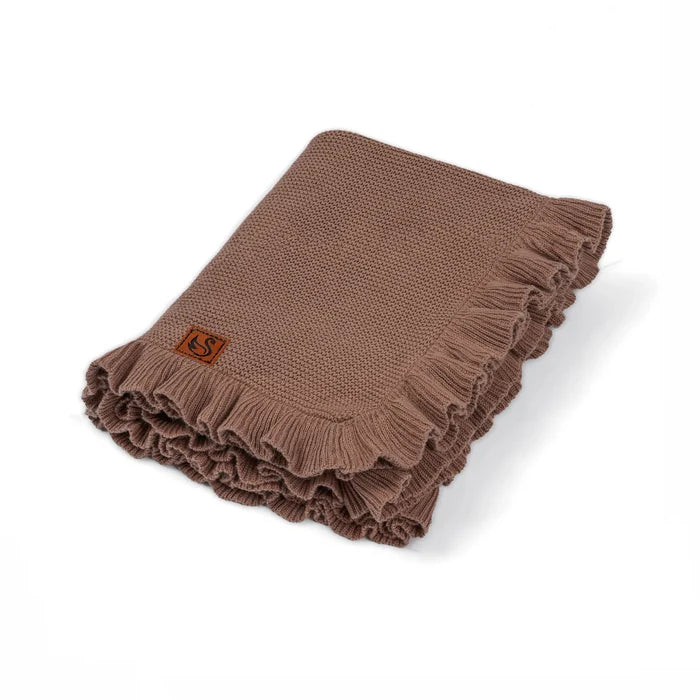 Ruffled Edge Knit Baby Blanket in Mocha