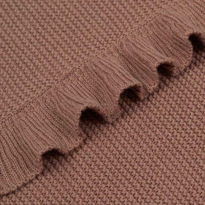 Ruffled Edge Knit Baby Blanket in Mocha