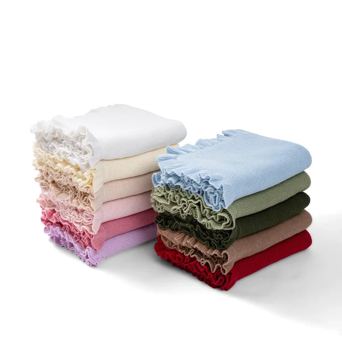 Ruffled Edge Knit Baby Blanket in Mocha