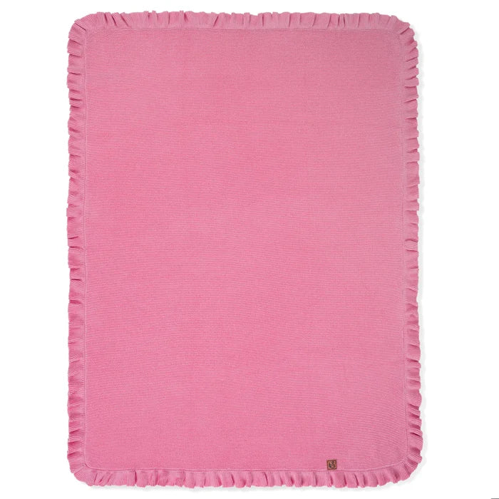 Ruffled Edge Knit Baby Blanket in Rose Pink