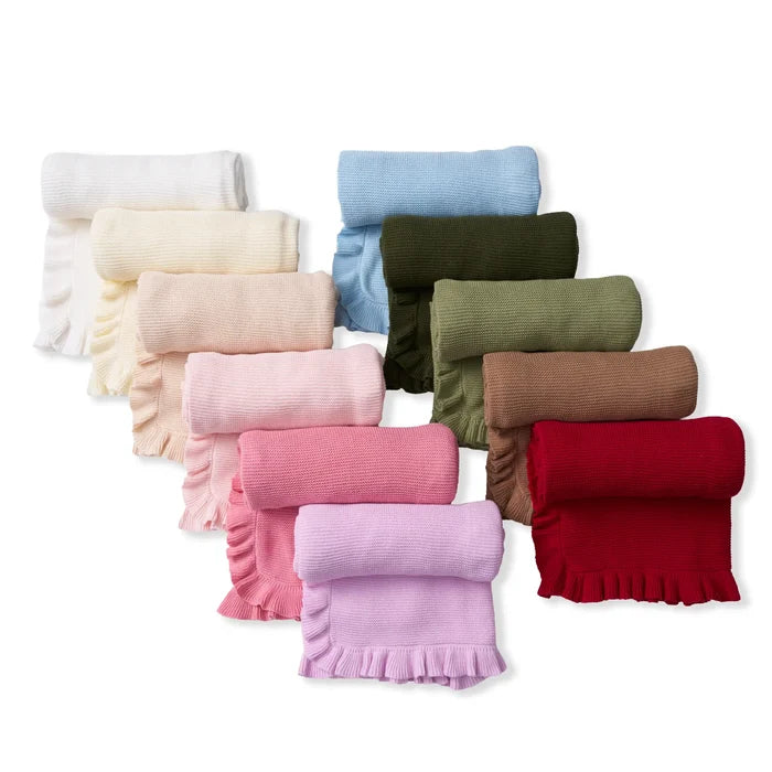 Ruffled Edge Knit Baby Blanket in Rose Pink