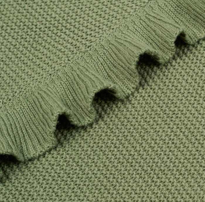 Ruffled Edge Knit Baby Blanket in Sage Green