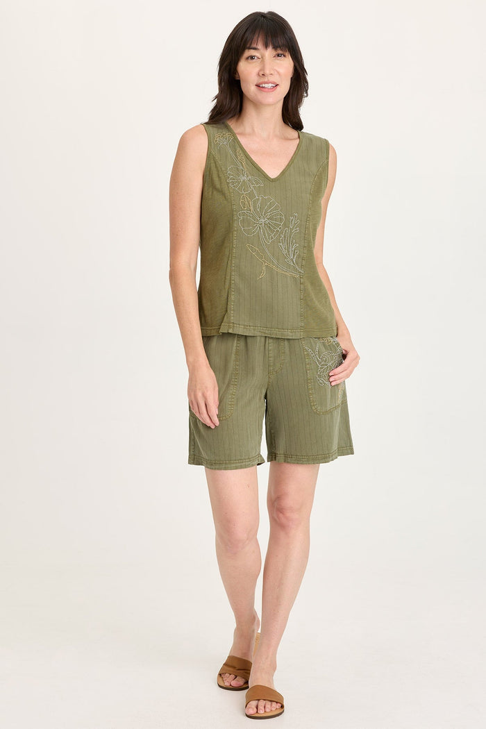 XCVI Siska Embroidered Pinstripe V-Neck Tank