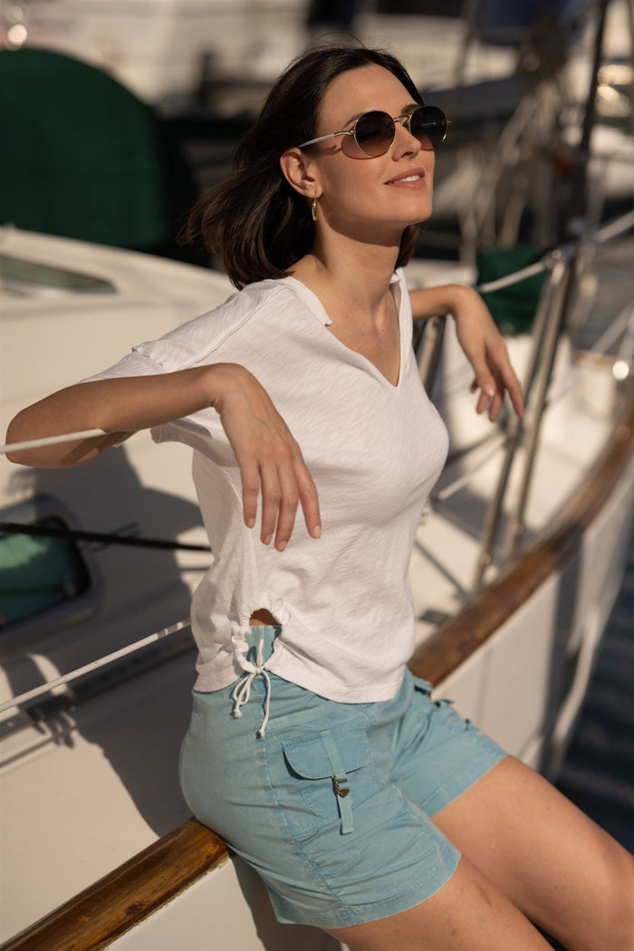 XCVI Siwa Jersey Split-Collar V-Neck Tee