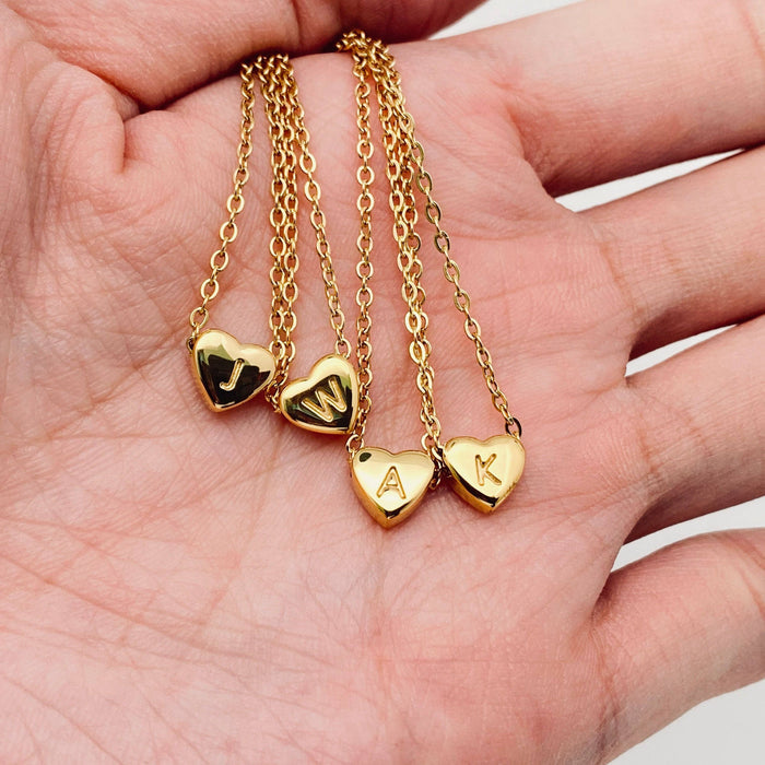 Stainless Steel Heart-shaped Alphabet Pendant Necklace: A (including chain)