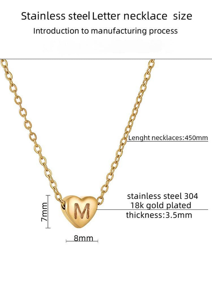 Stainless Steel Heart-shaped Alphabet Pendant Necklace: B (including chain)