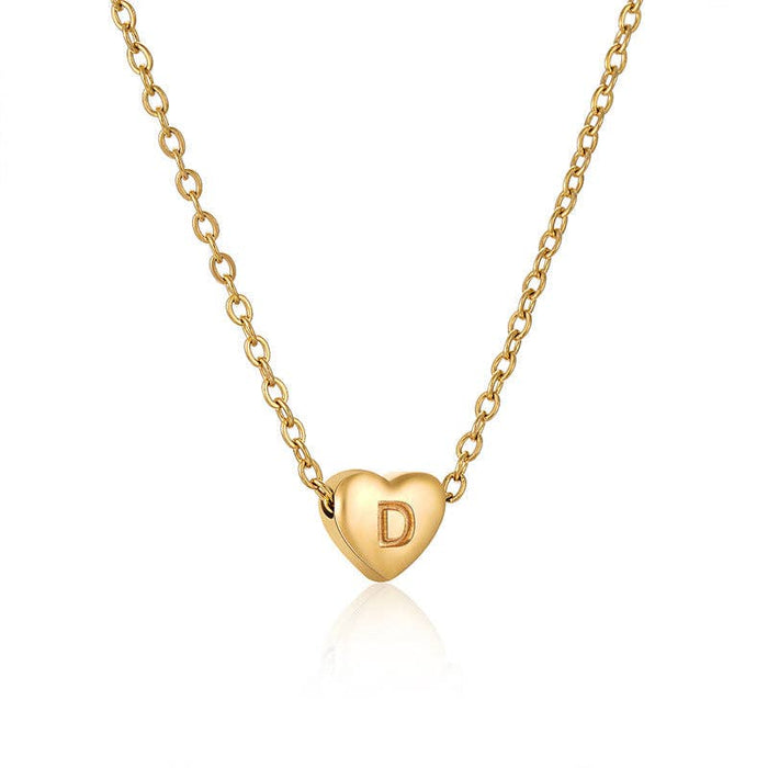 Stainless Steel Heart-shaped Alphabet Pendant Necklace: B (including chain)