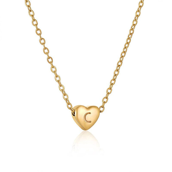Stainless Steel Heart-shaped Alphabet Pendant Necklace: C (Including Chain)