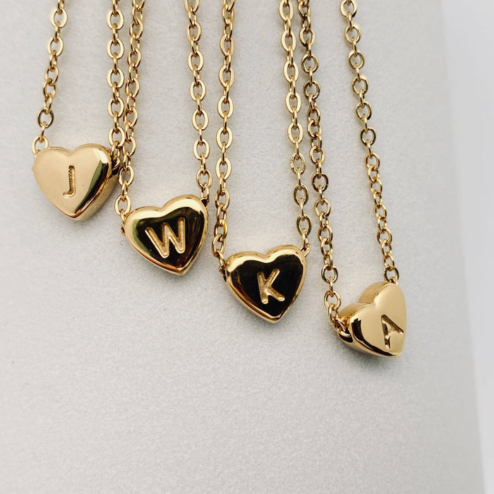 Stainless Steel Heart-shaped Alphabet Pendant Necklace: C (Including Chain)