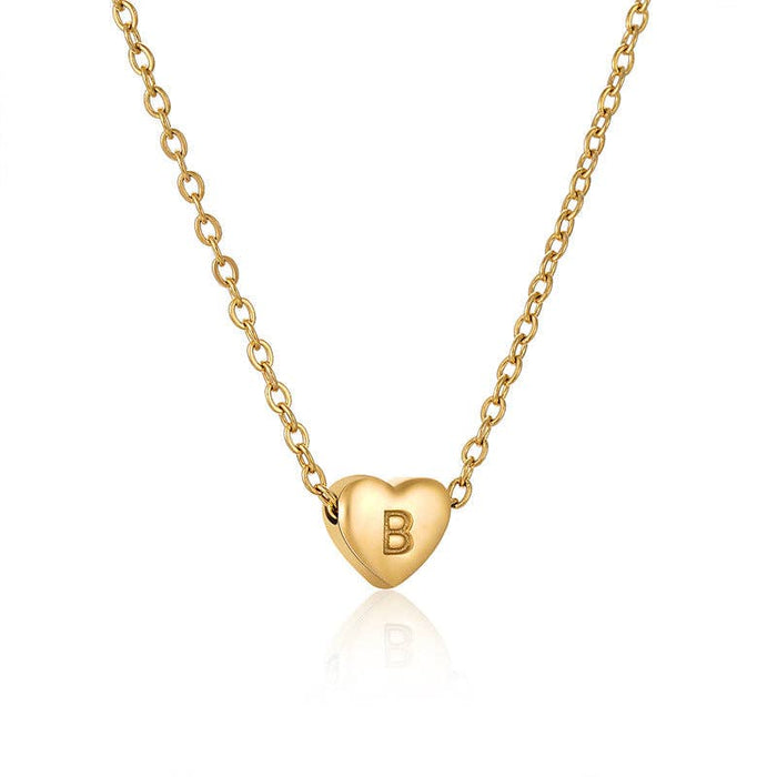 Stainless Steel Heart-shaped Alphabet Pendant Necklace: C (Including Chain)