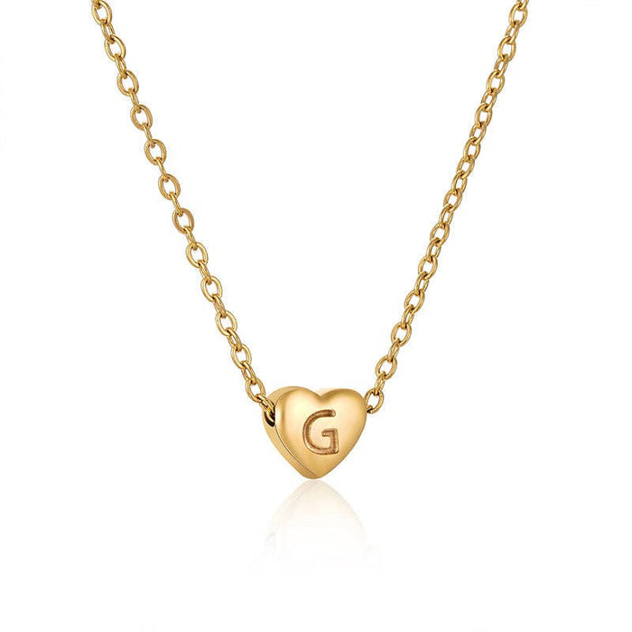 Stainless Steel Heart-shaped Alphabet Pendant Necklace: G (including chain)