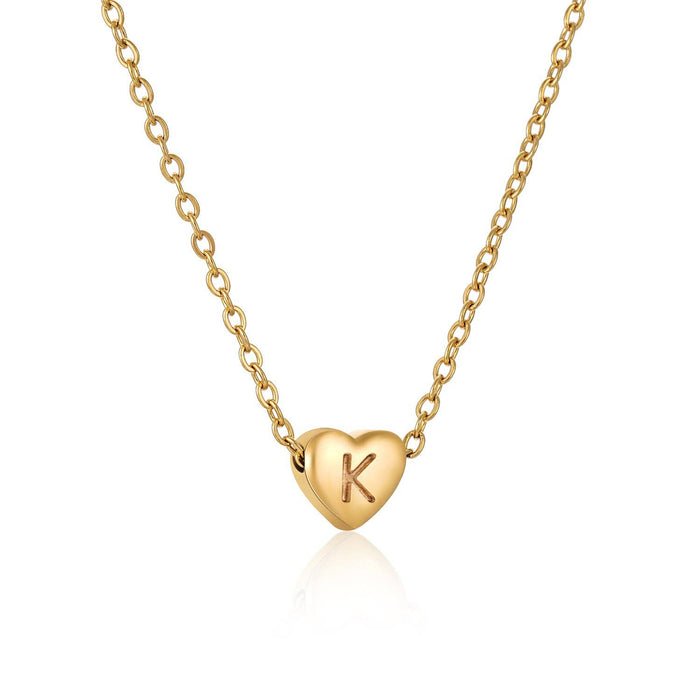 Stainless Steel Heart-shaped Alphabet Pendant Necklace: K (including chain)