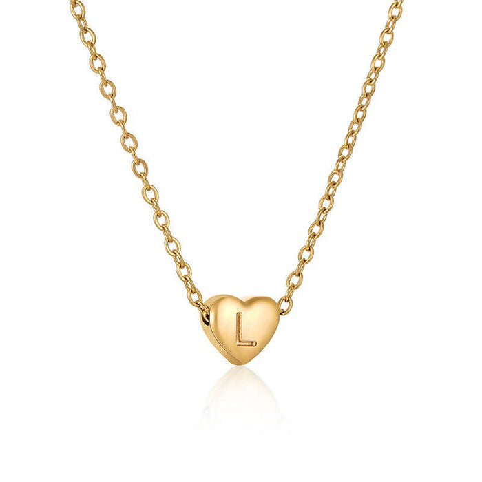 Stainless Steel Heart-shaped Alphabet Pendant Necklace: L (including chain)