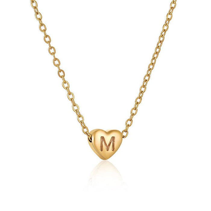 Stainless Steel Heart-shaped Alphabet Pendant Necklace: M (including chain)
