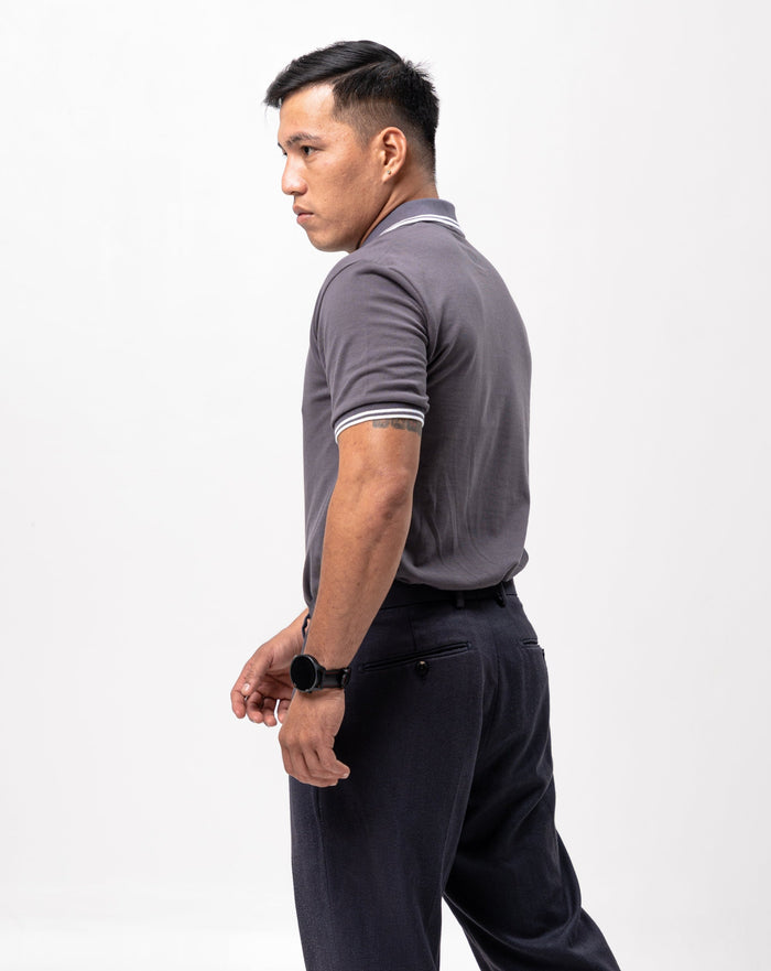 Steel Gray with Stripes Classique Plain Polo Shirt