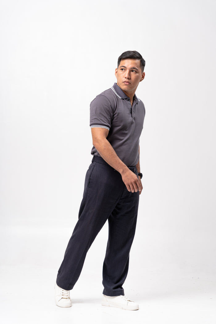 Steel Gray with Stripes Classique Plain Polo Shirt