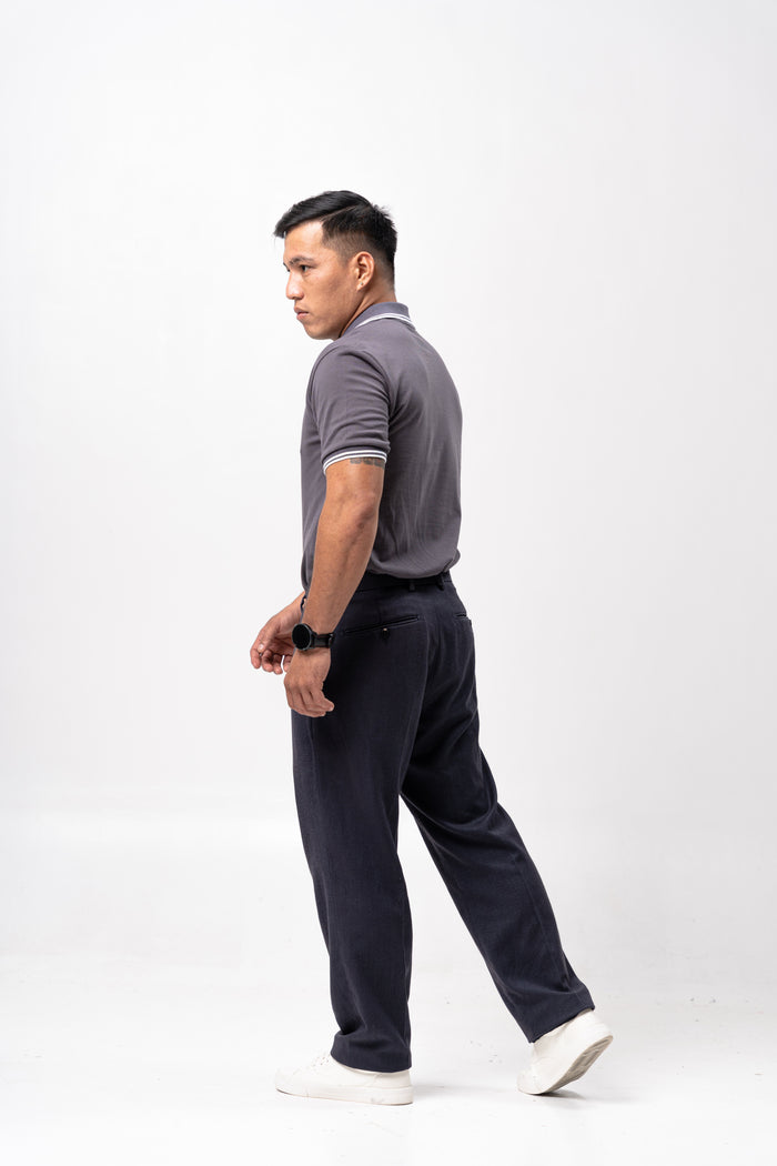 Steel Gray with Stripes Classique Plain Polo Shirt
