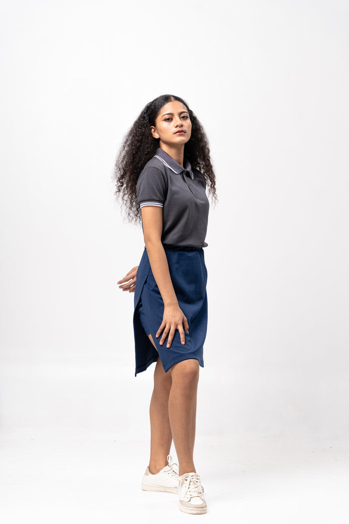 Steel Gray with Stripes Classique Plain Women's Polo Shirt