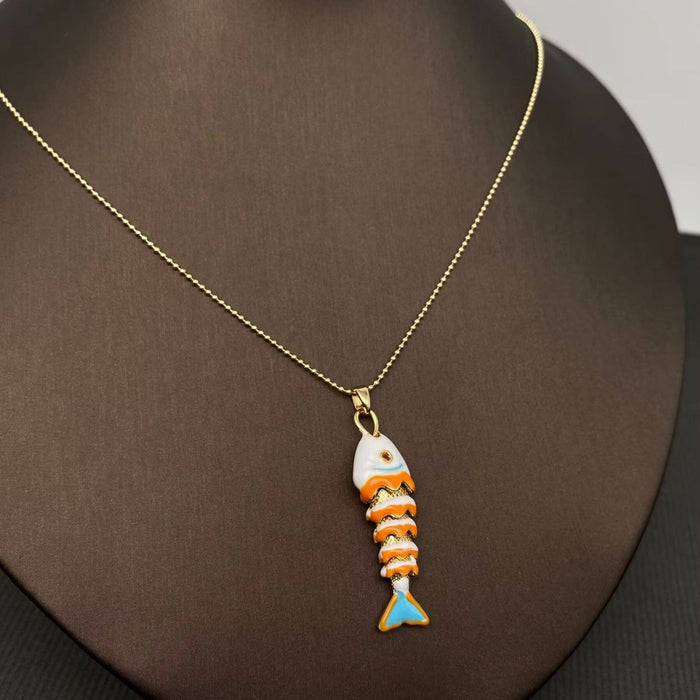 Summer Ocean Style Enamel Fish Charm Necklace: D