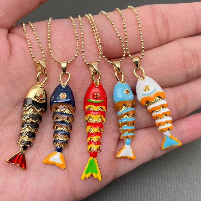 Summer Ocean Style Enamel Fish Charm Necklace: D