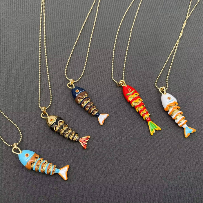 Summer Ocean Style Enamel Fish Charm Necklace: D