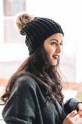 Textured Beanie With Pom Pom