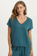 XCVI Ulysses Twill/Jersey Oversized V-Neck Top