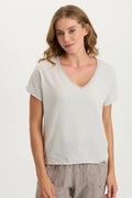 XCVI Ulysses Twill/Jersey Oversized V-Neck Top