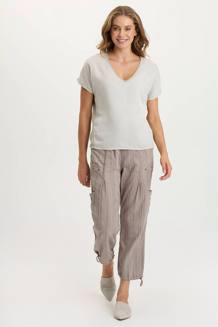 XCVI Ulysses Twill/Jersey Oversized V-Neck Top