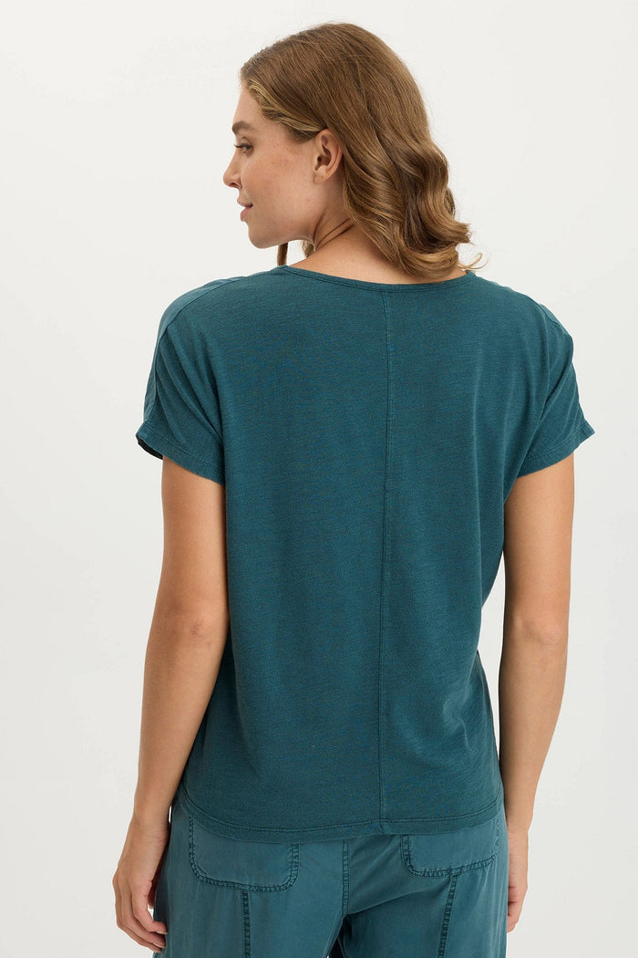 XCVI Ulysses Twill/Jersey Oversized V-Neck Top