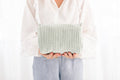 Velvet & Block Print Cosmetic Pouch-Mint