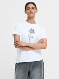 White Cotton Jersey Rose Print T-Shirt