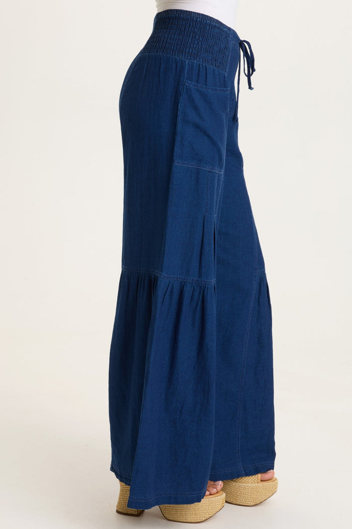 XCVI Zain Indigo Twill Tiered Wide Leg